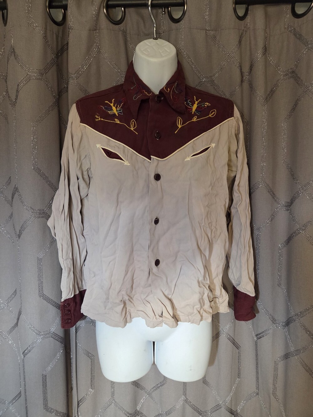 Vintage 50s Double R Ranch Rob Roy Embroidered Shirt 16Y Can Fit Small Adult
